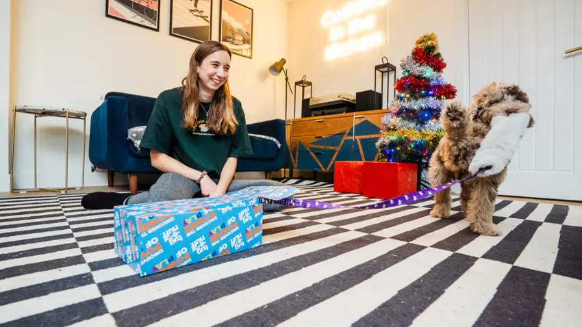 Dog with Christmas Presents 