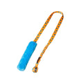 Non squeaky Whip It flirt pole dog toy attachment  with yellow handle and blue bite zone