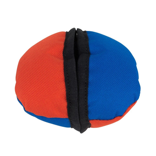 Orange and blue clam food toy shown on a plain white background.