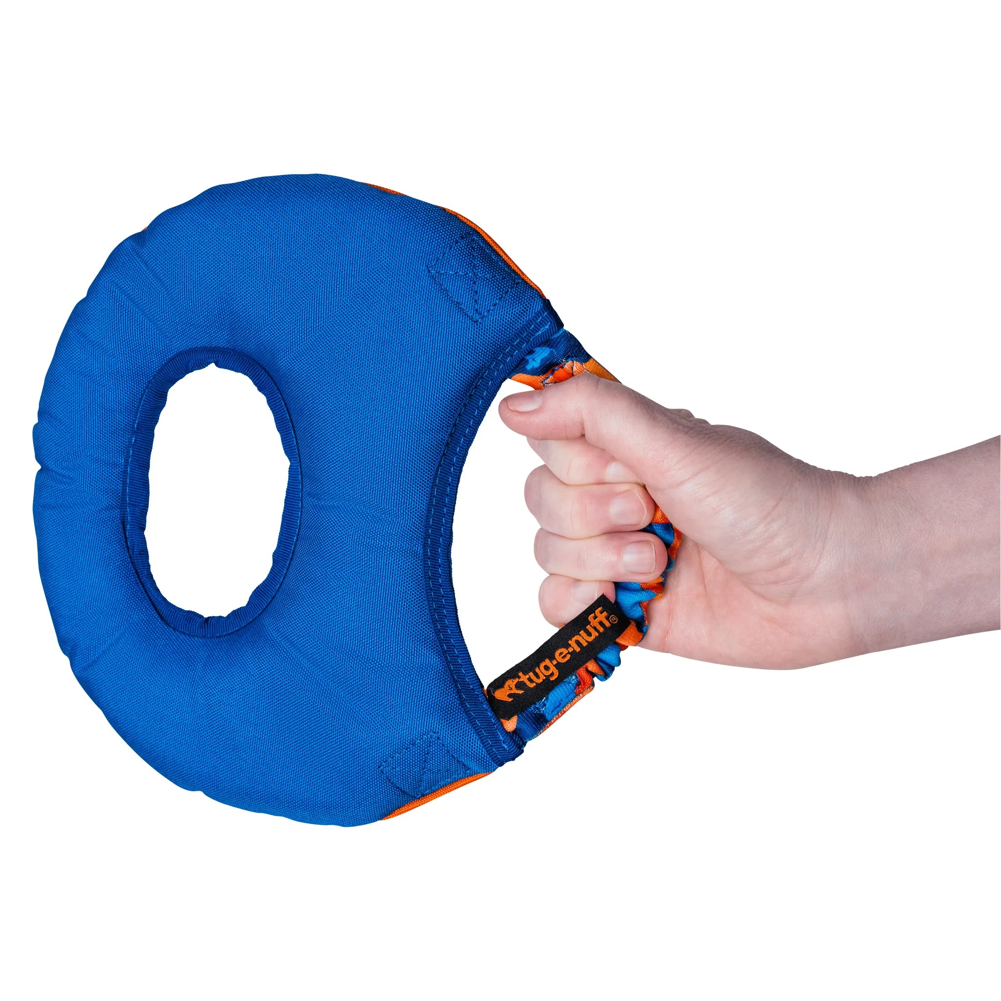 Tug-E-Nuff Aero-Tug Dog Frisbee - Blue Back Held