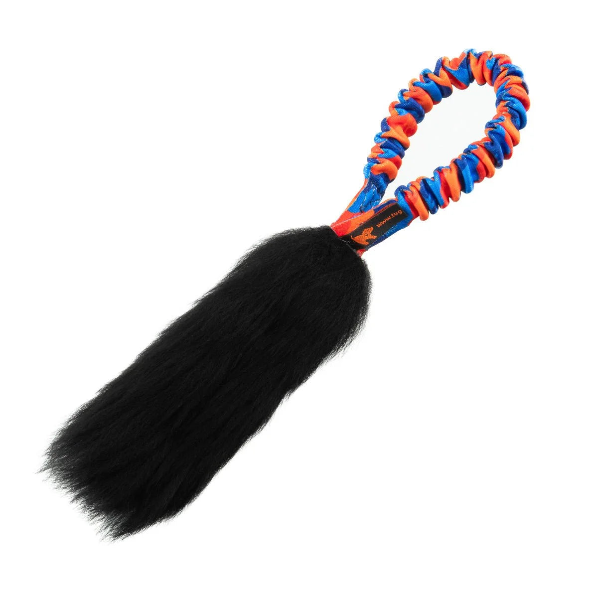 Orange‑handled Pocket Magnet Sheepskin Dog Toy with a fluffy, naturally scented sheepskin bite zone and a stretchy bungee handle for distraction‑busting recall rewards