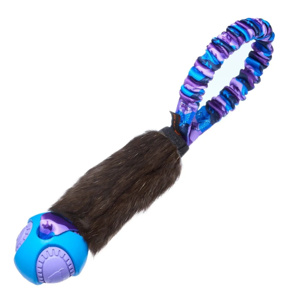 Purple‑handled Wondabunny Pocket Powerball enrichment toy with irresistible rabbit fur scent and a tough, brightly coloured Powerball designed for rewarding on‑the‑go engagement