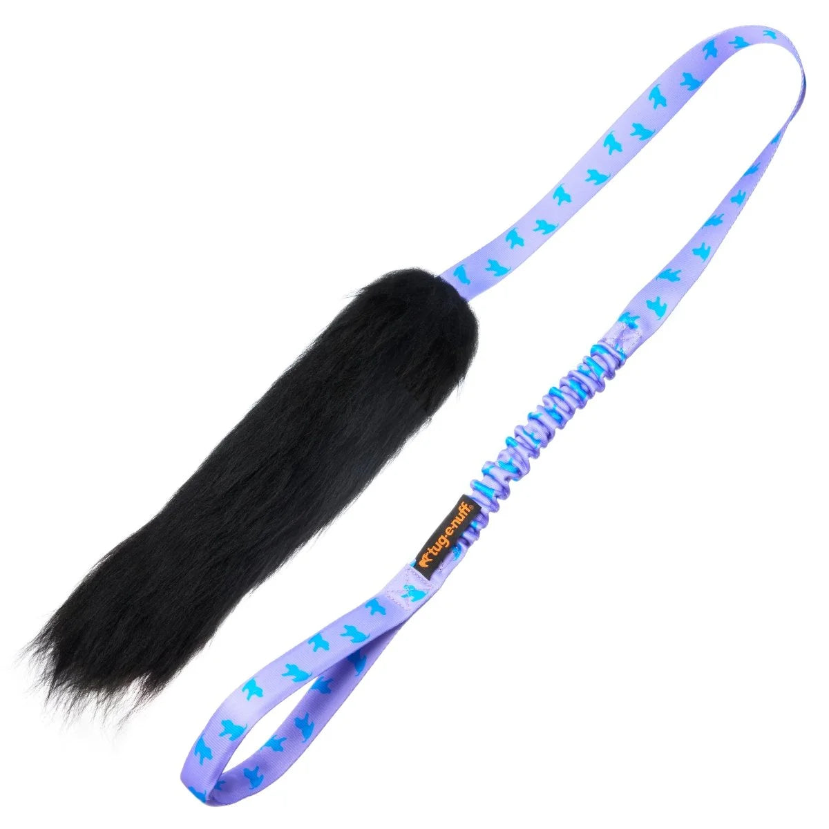 Lilac‑handled Sheepskin Bungee Chaser dog toy with a naturally scented sheepskin bite zone and long bungee handle for distraction‑melting chase and tug play