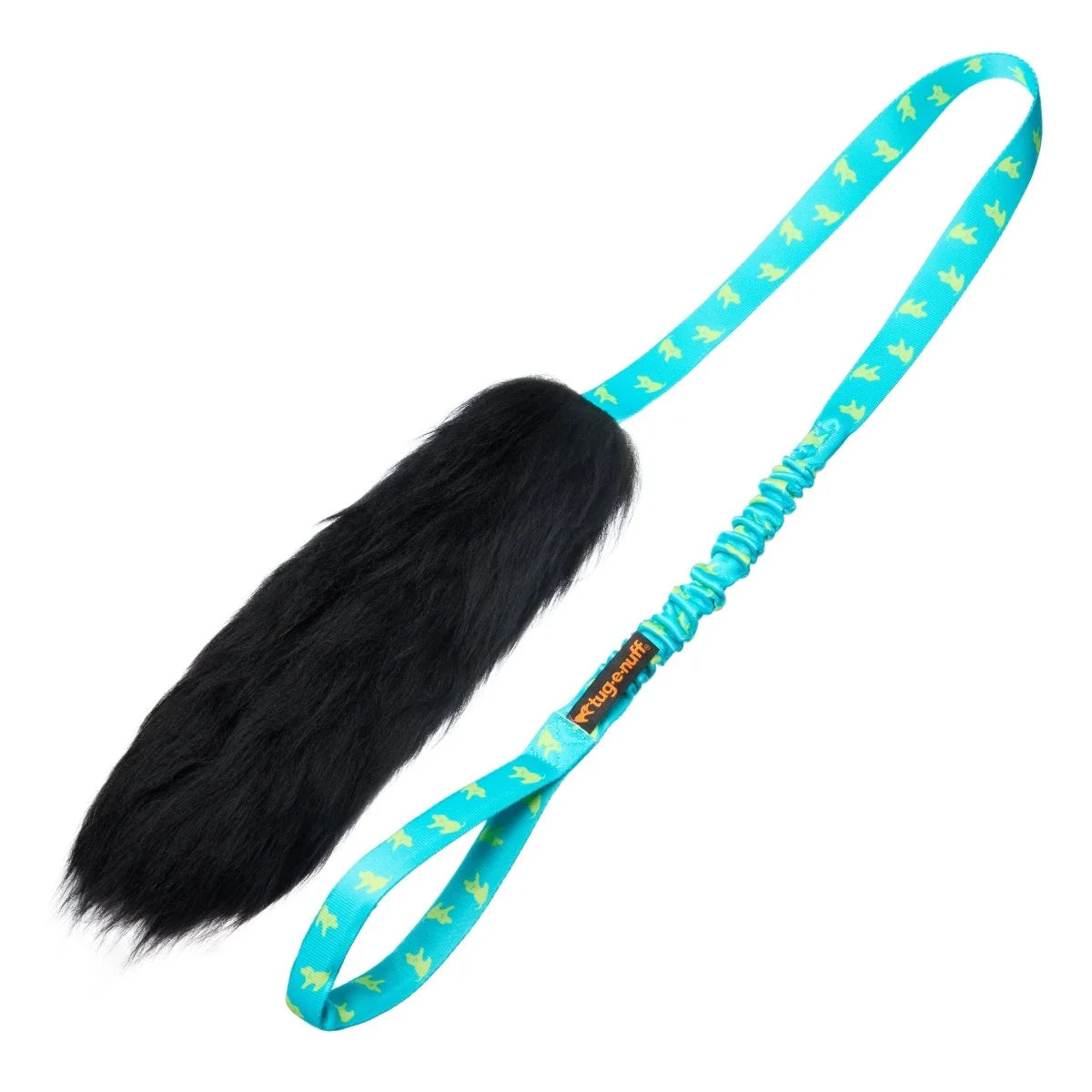 Teal‑handled Sheepskin Bungee Chaser featuring a fluffy sheepskin bite area and joint‑friendly bungee handle, built for high prey‑drive dogs who love focused chase games