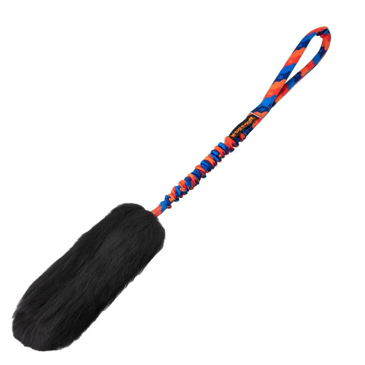 Orange‑handled WondaBaa Sheepskin Bungee Tug featuring supremely soft sheepskin, a long handle that keeps fingers safe, and a stretchy bungee for high‑impact tug sessions